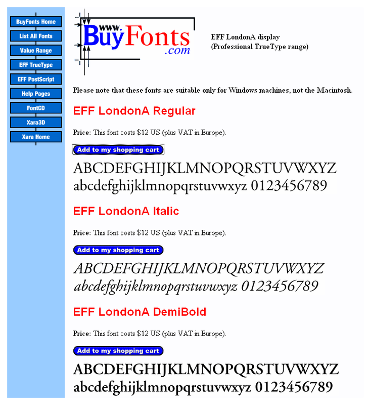 A typical BuyFonts page